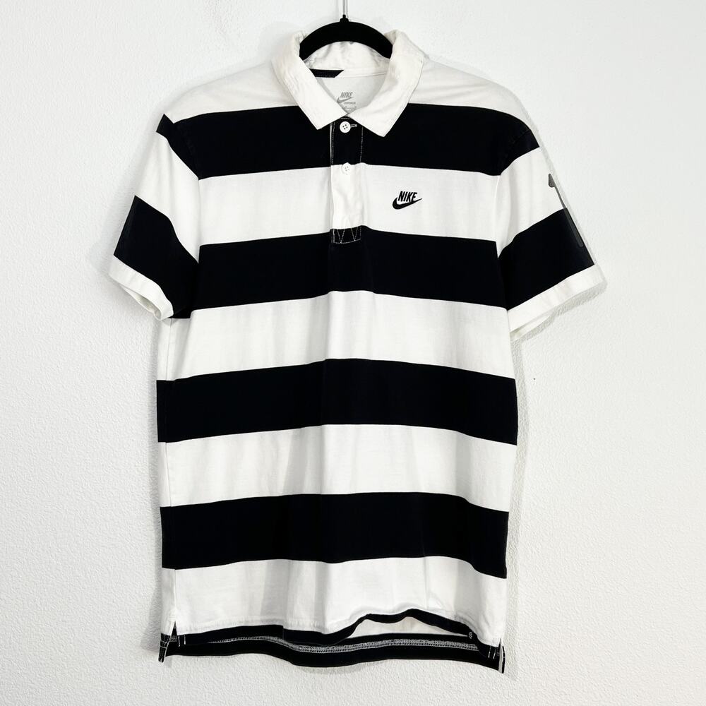 Nike Rugby Polo Shirt Mens M Stripes Casual Cotton Preppy Short Sleeve